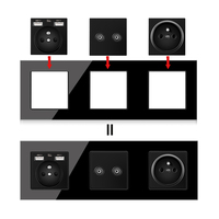 Accessoires de prise de commutateur noir mural de type 86 transfrontalier cadre en verre et Module fonctionnel 52*52mm peuvent être librement combinés