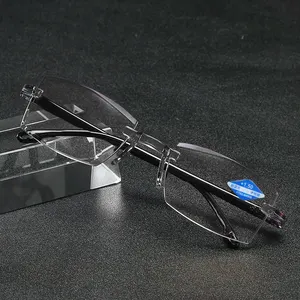 2022 Newest wholesale smart zoom cheap rimless anti blue light dual focus elderly reading glasses men women reader glasses frame