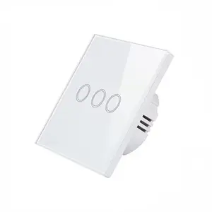 EU WIFI + RF saklar sentuh pengendali jarak jauh pintar 3 Gang lampu dinding mati hidup WiFi saklar daya untuk rumah