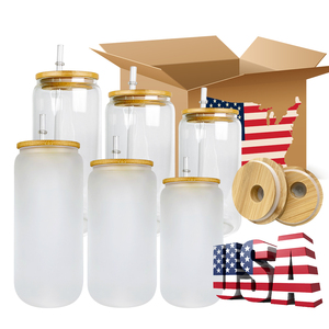 Noi magazzino 12oz 16oz fai <span class=keywords><strong>da</strong></span> te in bianco sublimazione di vetro di birra può con coperchio di bambù e paglia chiaro di birra di vetro per la stampa di sublimazione - Product Image 3