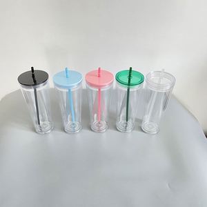 USA Snow Globe Acrylic Pre Drilled Clear 24 oz Plastic <b>Cups</b> <b>with</b> <b>Lids</b> Wholesale Bulk 24oz Double Wall Tumbler for UV DTF Wraps - Product Image 4
