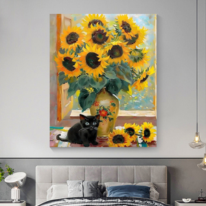 Kit Pittura Fai da Te con Numeri: Design <span class=keywords><strong>Girasole</strong></span>, Vaso e Gattino - Opera d'Arte Artigianale di Alta Qualità, Perfetta per Decorazioni Murali e Arredamento Casa - Product Image 2