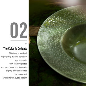 Ресторан отеля, 11 дюймов, реактивная черная зеленая белая глазурь, керамическая фарфоровая суповая паста, обеденная тарелка - Product Image 4