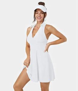 New Style Damen Sexy Low Neck Push Up Gepolstertes Golf Singulett Kleid Schnellt rockn endes rücken freies Sommer Split Hem Tennis kleid - Product Image 6