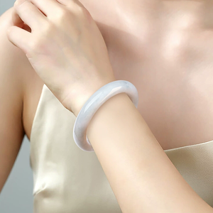 Pulsera redonda de jadeíta natural de Myanmar, auténtica, blanca y lisa, pulsera auspiciosa, pulsera de jade de grado hielo - Product Image 4