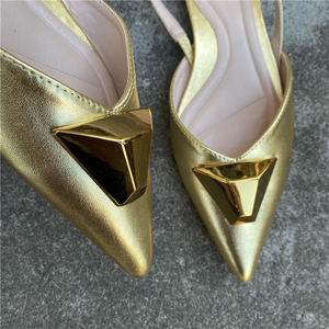 ZA Golden Metal Pointed Toe <strong>Slingback</strong> Strap Sandals <strong>Flat</strong> <strong>Shoes</strong> for Women - Product Image 5