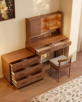 Coiffeuse en bois massif sur mesure avec miroir éclairé et commode, bureau de coiffeuse moderne et minimaliste pour chambre à coucher avec rangement intégré