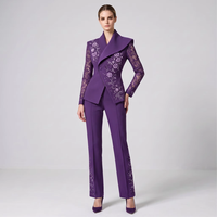Ensemble deux pièces de luxe léger pour femme, broderie lourde et cristaux, robe de soirée formelle à manches longues en dentelle, tenue de danse