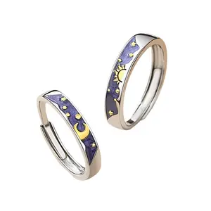 Wholesale Custom Latest Design Fashion Jewelry Delicate Ring Silver Plated Stainless Steel Sun Moon Couple Ring For Women Men