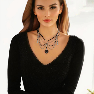 Venta al por mayor <span class=keywords><strong>estilo</strong></span> gótico mujeres amor corazón colgante collar capas cuentas de cristal borlas cadenas fiesta joyería gargantilla Collar - Product Image 2