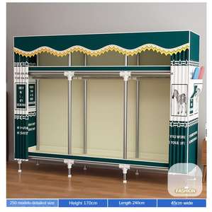 ベッドルームシンプルポータブルファブリッククローゼットホーム折りたたみ式多機能収納クローゼットメタルフレームオーガナイザー付き - Product Image 6