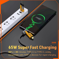 Câble de charge universel 65W 4 en 1 en nylon tressé plat pour accessoires électroniques, ordinateur portable, téléphone, données, alimentation