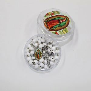 Handmade Rosary Beads <b>Cross</b> Necklace 6mm Scented Wood Bead <b>with</b> Virgin Mary & Diamond Figaro <b>Chain</b>-New - Product Image 4