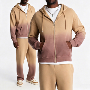 Sweat-shirt décontracté KingSen pour homme, coupe oversize, couleur dégradée, fermeture éclair intégrale, 100% coton French Terry, style streetwear, teinture dip dye - Product Image 1