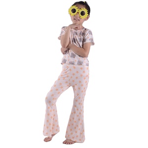 Ensemble Pyjama Fille en Soie Lactée Imprimée de Haute Qualité Bd2-2 : T-shirt à Manches Courtes et Pantalon Patte d'Éléphant – Vente en Gros - Product Image 1