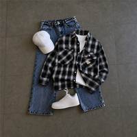 Ensemble chemise à manches longues à carreaux et pantalon en jean large pour homme, respirant, avec logo brodé, formel, OEM ODM en gros
