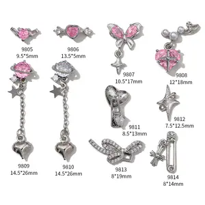 Bow Nail Art Charms Rhinestones Butterfly Heart Star Moon Nail Decor Accessories