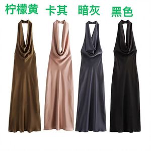 Nueva Ropa de Verano para Mujer, Estilo Europeo Americano, Textura Satinada, Sexy, Espalda Descubierta, Cuello Halter, Cintura Imperio - Product Image 2