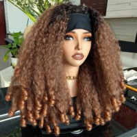 Perruques Afro Kinky Ombre KEMY HAIR, de haute qualité, bon marché, cheveux 4C, boucles rebondissantes, synthétiques, fabriquées à la machine, perruques à bandeau pour femmes noires