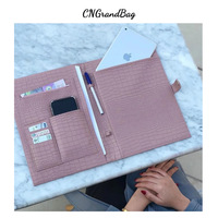 Carpeta de archivos de cuero con patrón de avestruz de alta calidad, compendio de cartera multicolor con maletines personalizados, funda con soporte para teléfono