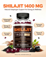 Bonbons gommeux antioxydants OEM Pure Shilajit pour soutenir l'énergie des adultes et soulager le stress - Complément alimentaire à base de plantes pour l'immunité et l'éclat de la peau