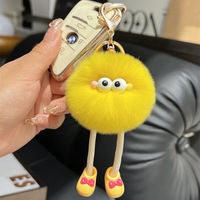 Gantungan Kunci Mobil Bola Batu Bara Kecil Lucu, Liontin Bulu Imitasi Kelinci Rex Berkaki Panjang, Gantungan Tas PomPom Plush