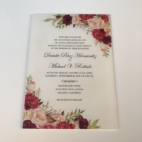 Invitations de mariage et de Quinceañera personnalisées, imprimées UV rouge bordeaux, estampées or, découpées au laser, avec enveloppes, ruban perlé et RSVP