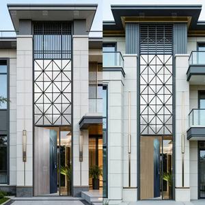 Porte d'<span class=keywords><strong>entrée</strong></span> en métal sur mesure à double hauteur pour villa avec panneaux de verre fixes, portes d'<span class=keywords><strong>entrée</strong></span> extérieures pour maisons - Product Image 2