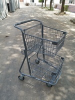 Chariot de courses à deux paniers pour supermarché, double couche