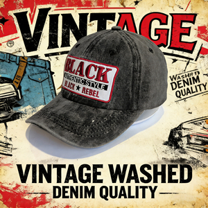 Casquette de baseball vintage en denim délavé brodée « BLACK REBEL », ajustable <span class=keywords><strong>et</strong></span> déchirée, pour le streetwear <span class=keywords><strong>et</strong></span> le quotidien - Product Image 1