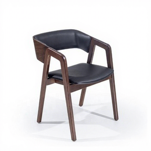 Silla de comedor de restaurante de cuero con marco de madera con diseño ergonómico para cafeterías y hoteles - Product Image 1