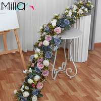 Taplak meja Floral untuk pernikahan, bunga sutra buatan dekorasi dinding latar belakang pernikahan