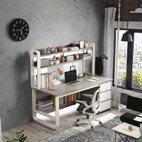 Bureau d'ordinateur debout en bois simple et moderne avec petite étagère et bureau pour étude ou chambre à coucher