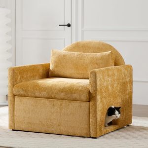 <span class=keywords><strong>Fauteuil</strong></span> XXL moderne en tissu chenille, canapé d'appoint pour appartement, hôtel, salon et chambre (Jaune) - Product Image 6