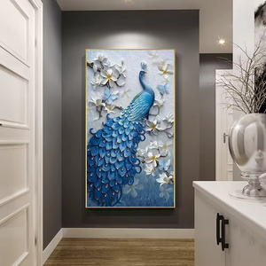 Handgemaakte decoratieve schilderset op maat gemaakt canvas pauw rond 5d kristal diamant schilderij - Product Image 4