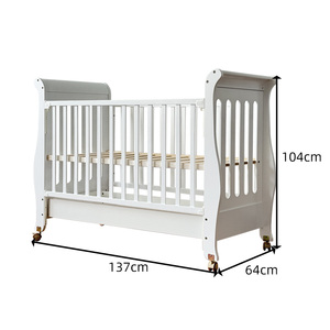 Classic Design White Wooden Sleigh Baby Crib Safety Rails Nursery Baby <strong>Cot</strong> <strong>Bed</strong> <strong>With</strong> Storage <strong>Drawer</strong> - Product Image 6