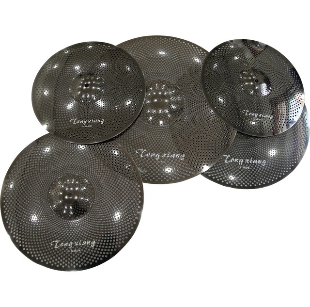 Entire Set Black Quiet Alloy Mute Cymbals 14 Hi Hat 16 18 Crash 20 Ride-Tongxiang Brand Low Volume Plates 36cm Diameter Drum