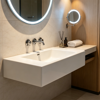 Lavabo mural en marbre à surface solide pour hôtel, avec traitement de polissage, design moderne écologique, robinet monotrou