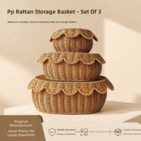 Paniers de rangement rectangulaires en rotin tressé simulé à la main, avec couvercle en plastique à motif ovale mignon, pour salle de bain et stockage alimentaire, emballés en cartons