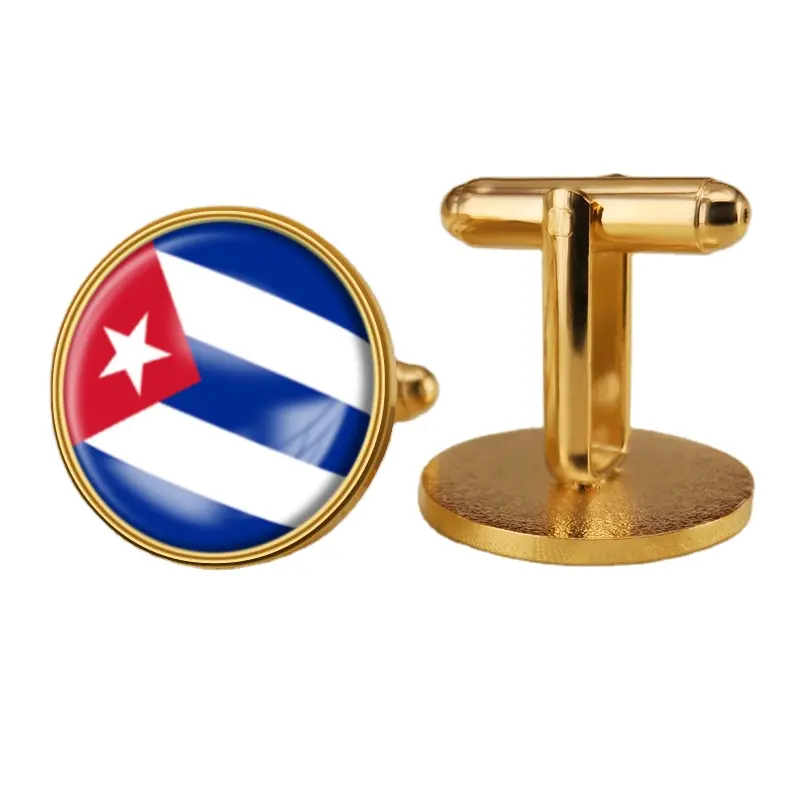 패션 의류 액세서리 쿠바 국기 커프스 단추 세계 국기 커프스 단추 합금 도금 커프스 단추 남성용