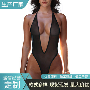Combinaison string transparente une pièce pour femme, lingerie sexy extensible, taille haute, noir, rouge, blanc - Product Image 3