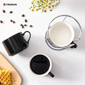 Juego de 4 Tazas de Café de Porcelana con Logotipo Personalizado, Tazas Apilables de 3, 5, 8 y 10 oz con Soporte Metálico para Capuchino, Latte, Americano y Té - Product Image 2