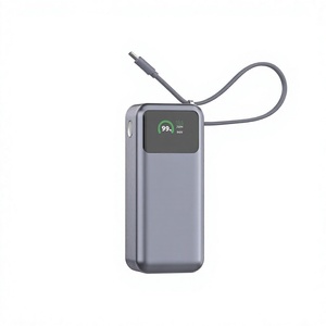 Batería Externa Portátil de 10000mAh y 65W con Cable Integrado, Pantalla LED Digital, Color Gris - Product Image 1