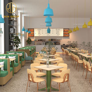 Muebles Modernos de Madera y Cuero para Cafetería, Restaurante y Cafetería McDonald's, Conjunto de Sofás, Sillas y Mesa - Product Image 2