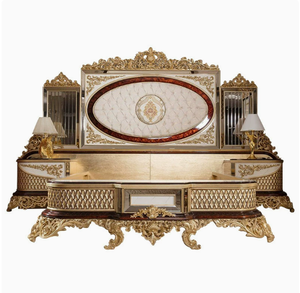 Juego de Muebles de Dormitorio Turcos de Lujo con Cabecera Tapizada de Madera de Roble Macizo Tallada, Cama Doble King Size de Estilo Clásico Europeo - Product Image 2
