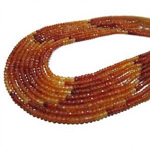 Collier de perles de cornaline naturelle ombrée, facettées, rondes, 3-4 mm, 14 pouces de long - Product Image 1