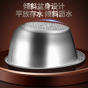 AkL 304 Stainless Steel Rice Washing Sieve Thickened Polished Surface Easy To Clean Kitchen Drain <b>Basket</b> Vegetable Washing Basin - Product Image 5