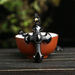 Collana con Ciondolo a Croce in Pietra Naturale di <span class=keywords><strong>Ossidiana</strong></span> Intagliata a Mano con Catena di Perline Portafortuna Placcata Oro <span class=keywords><strong>Gioielli</strong></span> Unisex - Product Image 4