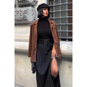 กระโปรงจีบเอวสูงทรงหรูหราพร้อมดีเทลเข็มขัดคู่และผ่าด้านหน้าสำหรับผู้หญิง 4055 - Product Image 5