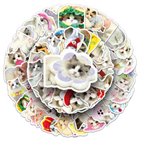 50 Uds. Pegatinas decorativas de gato Ragdoll encantador para decoración de refrigerador de ordenador portátil vinilo simulado pegatina de gato